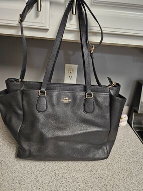 Coach Black Leather Tote Baby Bag - Classic Everyday Shoulder Bag